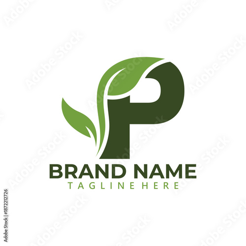 Letter P with green leaf vector - Natural leaf logo Vector design.