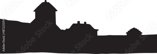 Silhouette of buildings against a white background