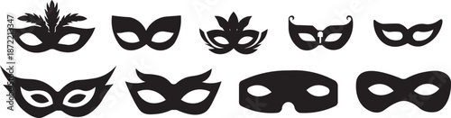Black mask vector icon collection. Different masks silhouette isolated on white background. Set