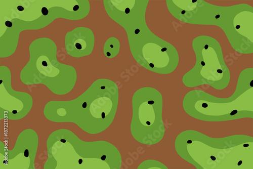 Abstract blob kiwi cloud pattern with green, brown and also black dot. 