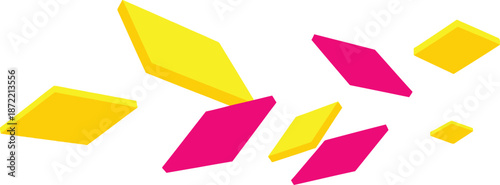 Geometric shapes in yellow and pink hues on a white background