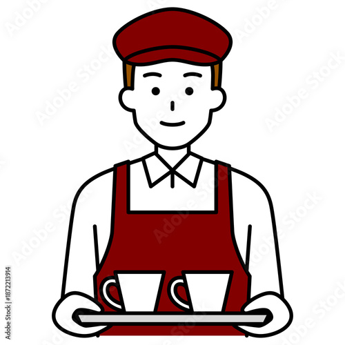 コーヒーを運ぶフェの男性店員