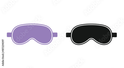 Two sleep masks one purple and one black are displayed side by side