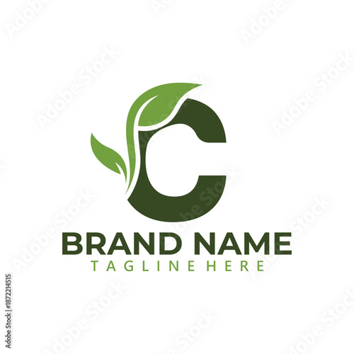 Letter C with green leaf vector - Natural leaf logo Vector design.