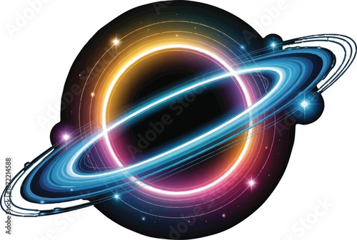 Colorful Black Hole with Glowing Rings and Stars space