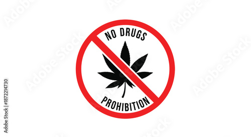 No drugs prohibition sign featuring a cannabis leaf with a red circle