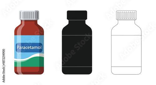Three medicine bottles in different styles color black and outline