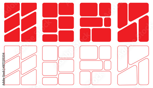 6 photo collage mockup frame. Image collage layout template set. Photo album or memory wall idea for banner, poster, mockup, flyer, brochure. Vector illustration