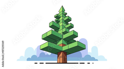 geometric pixel art evergreen tree illustration for digital craft design and nature-themed video game graphics on a simple background