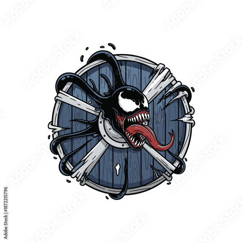 Venom Symbiote Character Design Illustration on Shield.