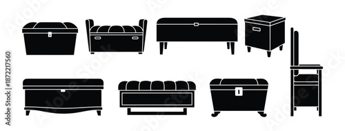 Modern furniture icons including sofas and ottomans