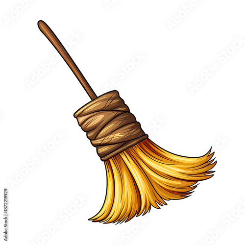 Colorful Broom Cartoon Vector Illustration Isolate