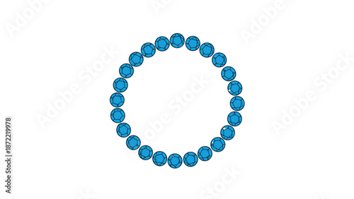 Circle of sparkling blue gemstones or diamonds arranged in a round frame design, perfect for luxury jewelry and decorative borders.