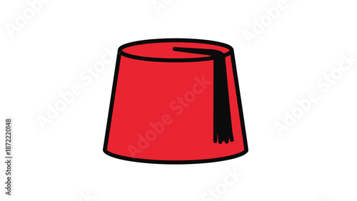 Traditional red Turkish fez hat with a black silk tassel, a symbol of Ottoman history and heritage shown on a plain white background.