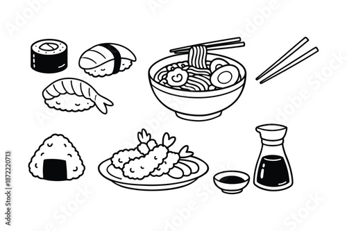 Japanese Food Doodle Icon Set