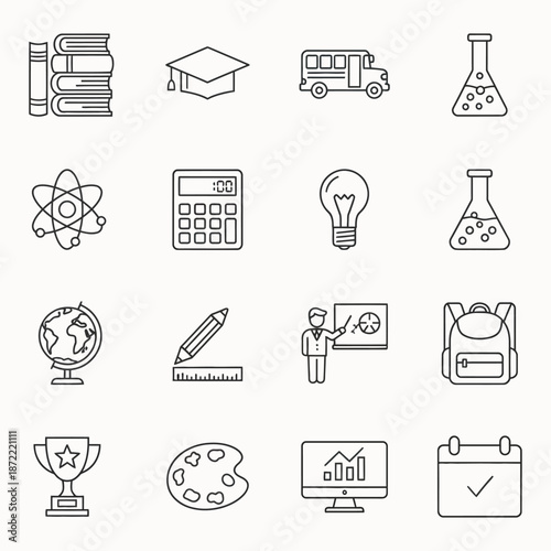 Education icons set on a white background