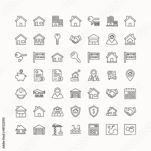 A clean and simple set of real estate and business icons suitable for professional use