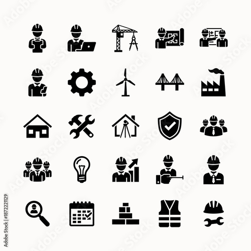 A black vector set of simple business and lifestyle icons including travel food heart truck and house symbols