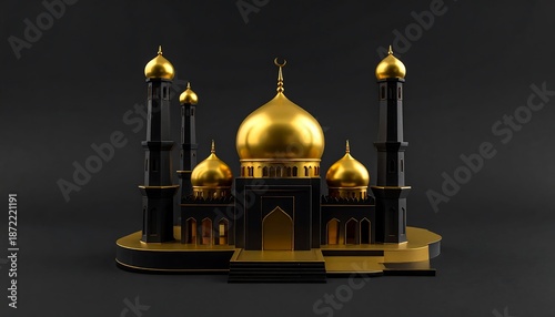 Golden Mosque Illustration - A Symbol of Islamic Faith and Culture.