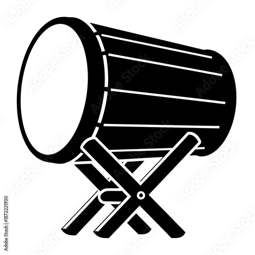 Traditional Islamic bedug drum on wooden stand silhouette vector icon isolated on white background.