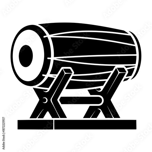 Traditional Islamic bedug drum on wooden stand silhouette vector icon isolated on white background.