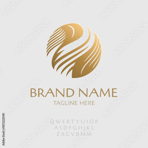 Abstract circle emblem, luxury golden wings brand, vector illustration