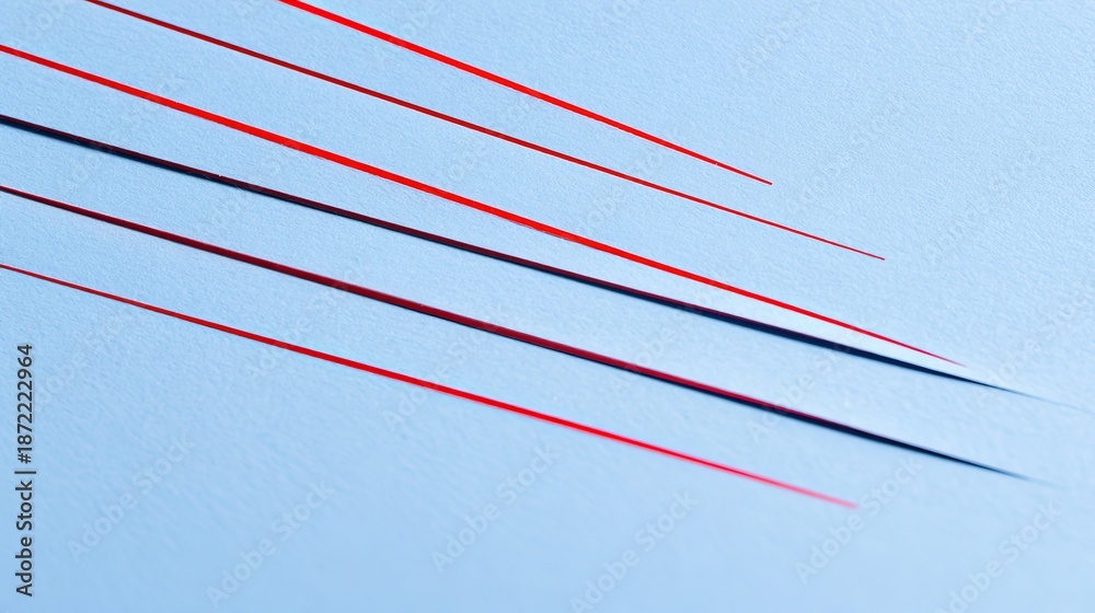 Obraz premium piercing. Sharp red lines piercing through calm blue geometric background. wellbeing guides, coaching materials, designed for mental health education and mindfulness programs.