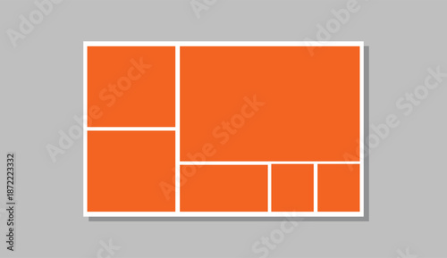 Modern photo collage template with four empty frames taped on grey background