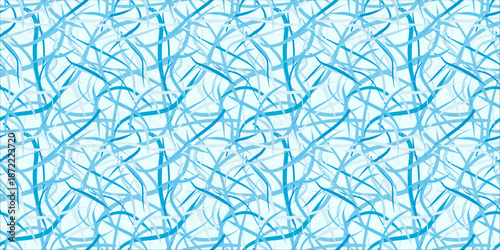 blue cerulean seamless pattern with abstract messy lines and chaotic brush strokes for textile fabric background design