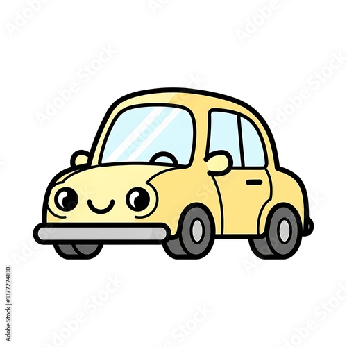 Smiling cartoon yellow car illustration.