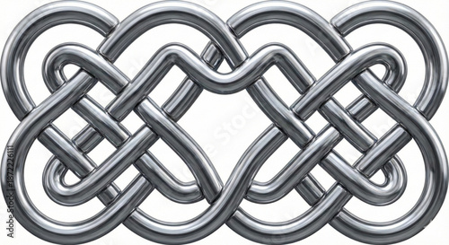 Intricate metallic knot artwork showcasing a seamless pattern of interwoven silver strands symbolizing eternal connection and strength