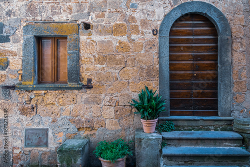 Old Wooden Door in Stone Wall