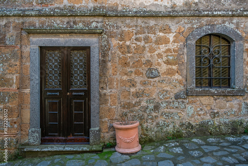 Old Wooden Door in Stone Wall