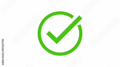 Green Checkmark Animation: Success Confirmation and Approval Symbol, Loading Progress Circle Completion on White Background 4k video animation seamless loop