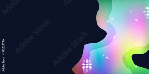 Abstract Fluid gradient background with vibrant colors. Modern liquid wavy design with iridescent colors on a dark blue background