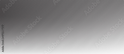 Diagonal black lines on white background form gradient illusion through density and spacing. Abstract geometric texture makes depth, motion and minimal dynamic rhythm with visual tension.