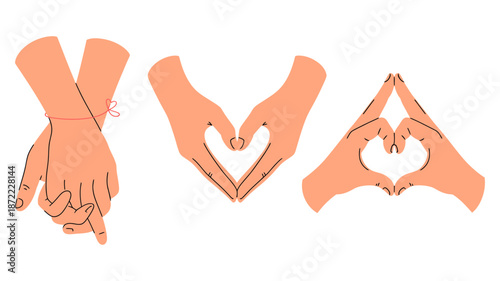 Three unique hand gestures illustrating love, connection, and emotional bonds