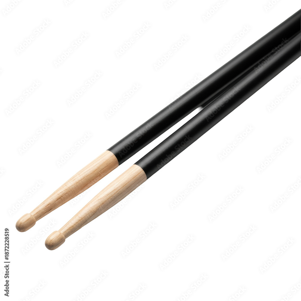 custom made wallpaper toronto digitalMacro, ultra photorealistic shot of matte black professional wooden drumsticks, light tips, parallel diagonal alignment on a transparent background. Minimalist concept of musical rhythm