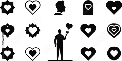 Minimalist black paper heart cutout on white background love symbol abstract design