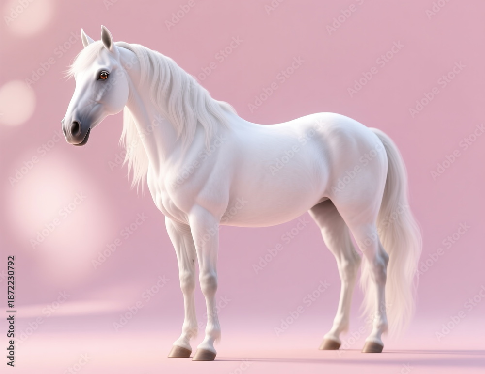 Naklejka premium Running graceful fast horse on pink soft background.