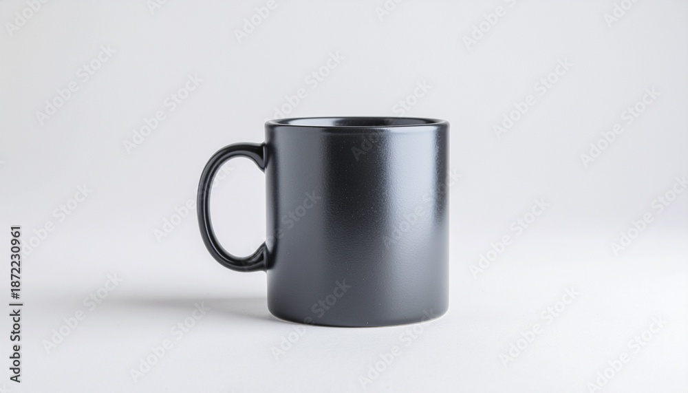 Obraz premium シンプルな黒いマグカップが一つのミニマルイメージ｜Single Simple Black Mug in Minimal Style 