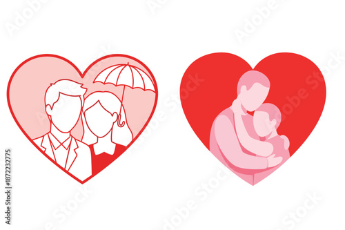 Faceless couple inside heart shaped frame in romantic minimal flat vector illustration perfect for valentine cards love posters and relationship themed designs