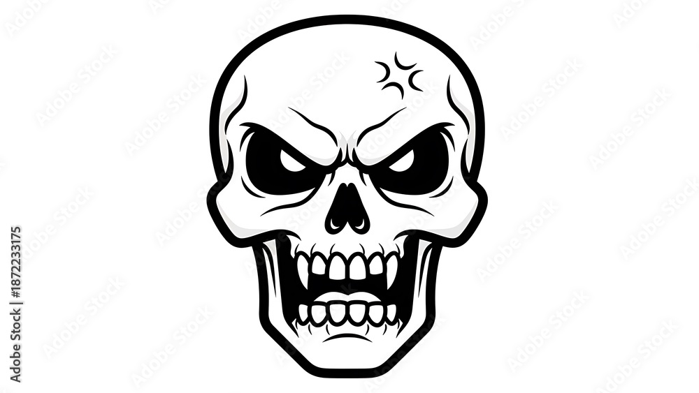 Fototapeta premium Menacing Cartoon Skull with Angry Expression.