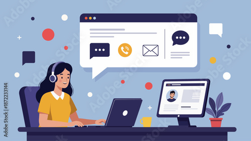 Customer support woman operator laptop computer