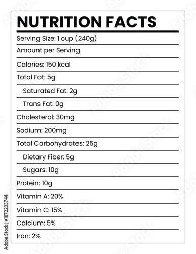 Nutrition facts design and template