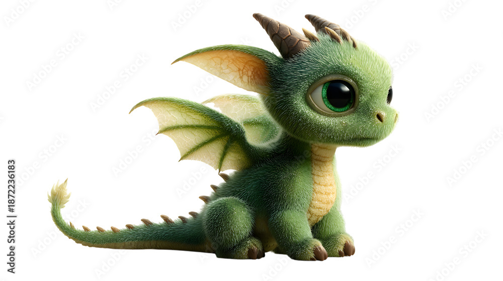 Fototapeta premium Adorable baby dragon toy isolated on white background