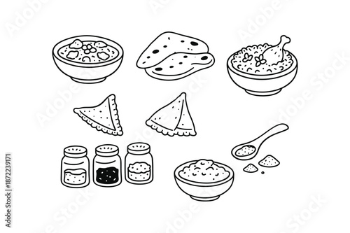 Indian Food Doodle Icon Set