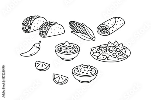 Mexican Food Doodle Icon Set