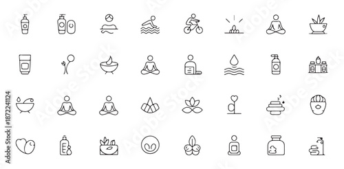 Set of spa and wellness icons for health and beauty treatments design and relaxation services