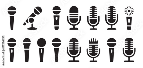 Retro and modern microphone silhouettes representing professional audio recording and broadcast technology equipment